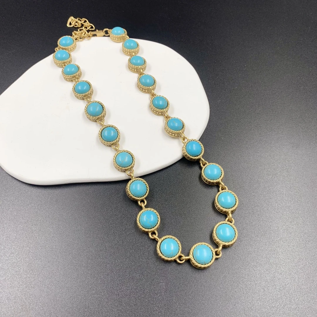 合金大理石项链 中古vintage优雅 时尚气质波西米亚风项链