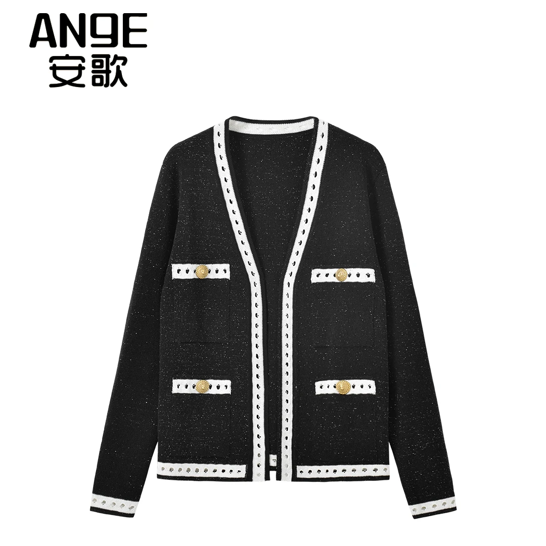 ANGE SUNNY【巴曼经典长款】百搭经典轻奢复古女士针织开衫