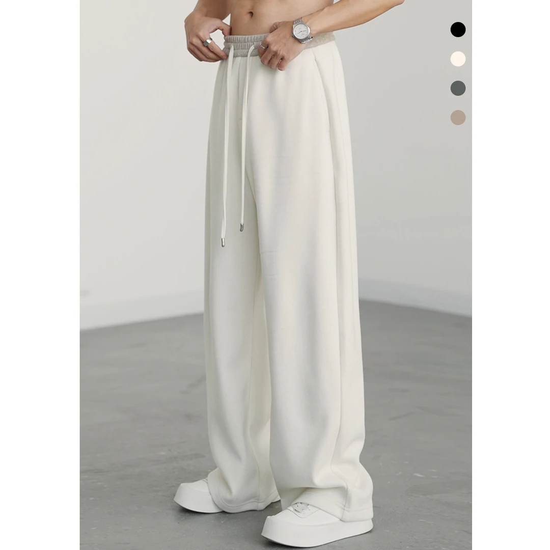 秋冬新款韩版高腰垂感宽松显瘦男士拖地直筒纯色加绒休闲裤BZ6116