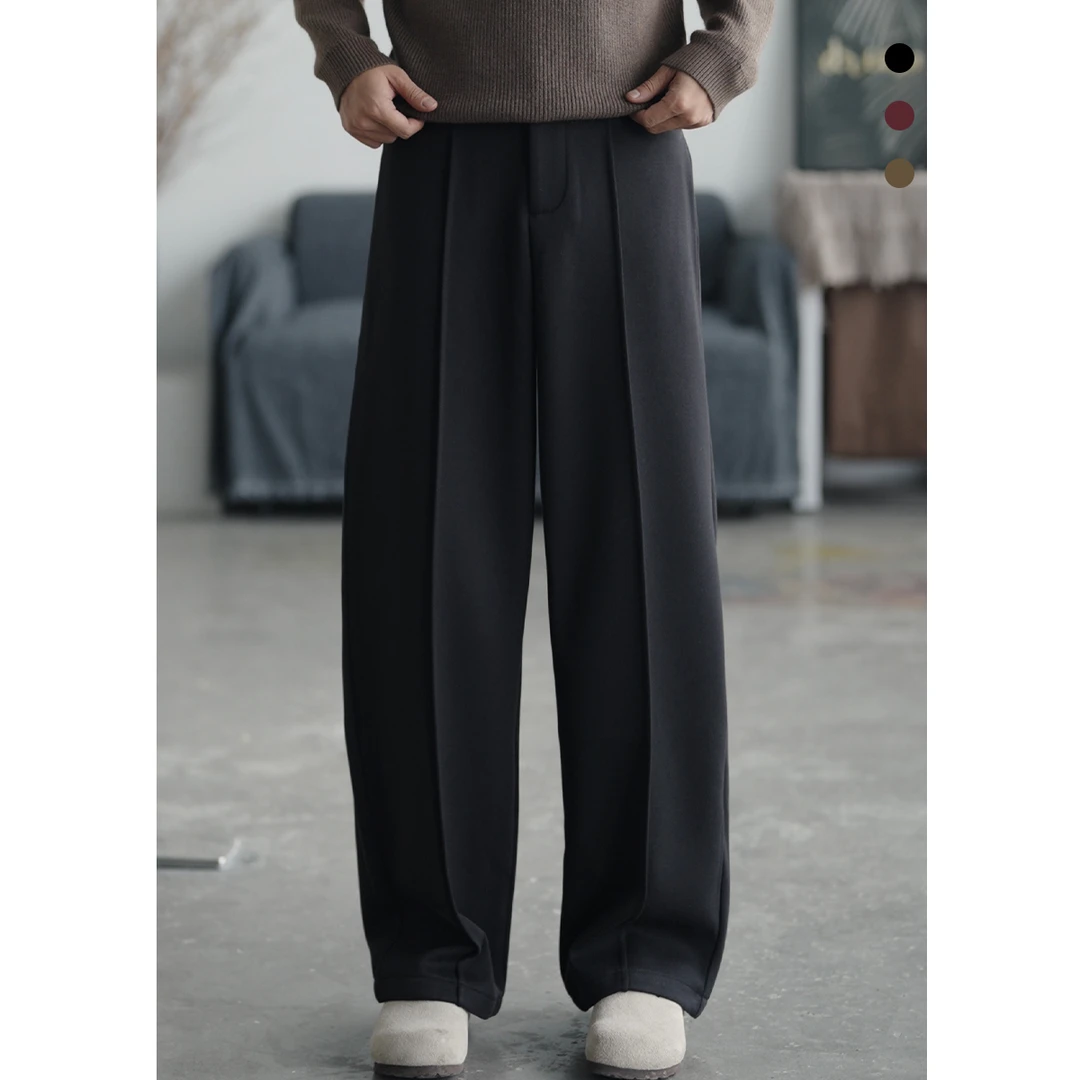 秋冬新款韩系高腰显瘦宽松休闲直筒垂感男士拉链纯色休闲裤7303