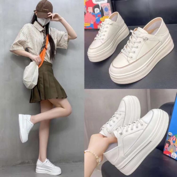 2024新款真皮厚底女时尚百搭增高休闲鞋