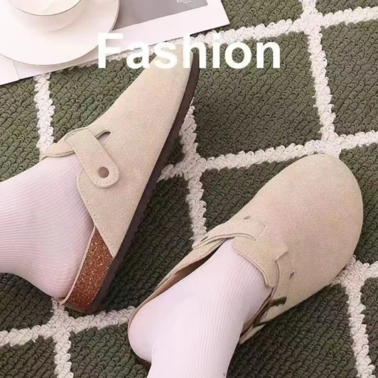 女款圆头半拖鞋包头软底防滑舒适休闲鞋