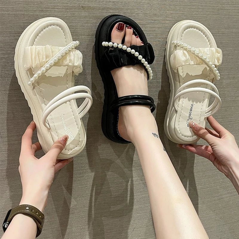 配裙子拖鞋外穿夏季女款2025新款仙女风凉拖两穿厚底海边沙滩凉鞋