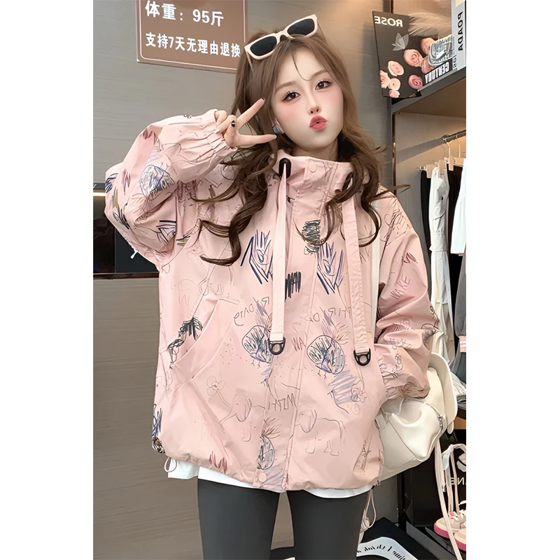 涂鸦冲锋衣女小个子短外套2025秋季新款设计感新复古尤莱特冲锋衣