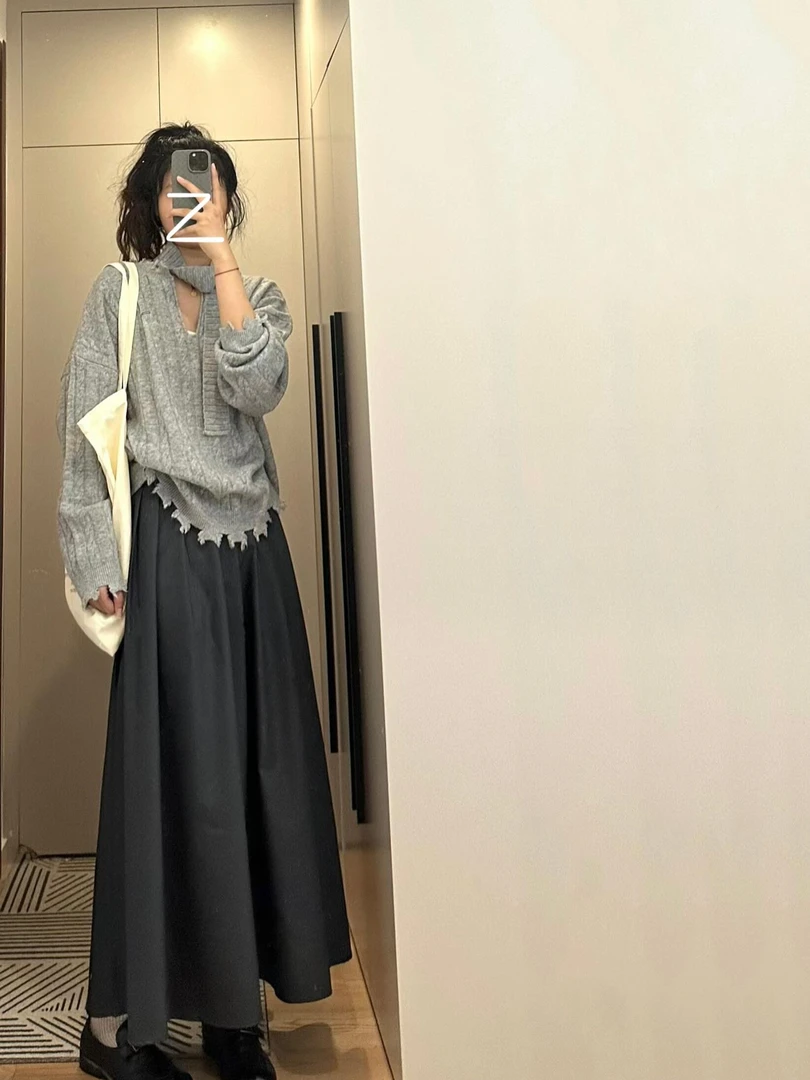 2024早秋新款设计感针织上衣套装搭配中长款显瘦半身裙一整套女装