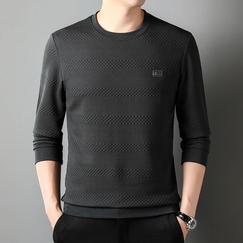 【专柜甄选】2023秋季新款时尚圆领套头休闲男士打底衫长袖T恤