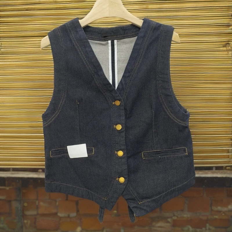 酷版牛仔复古休闲马甲短款牛仔马夹高奢小众设计款时髦潮流外搭