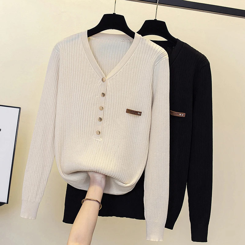 6879大码女装2024秋装新款洋气v领针织衫上衣胖MM宽松毛衣打底衫