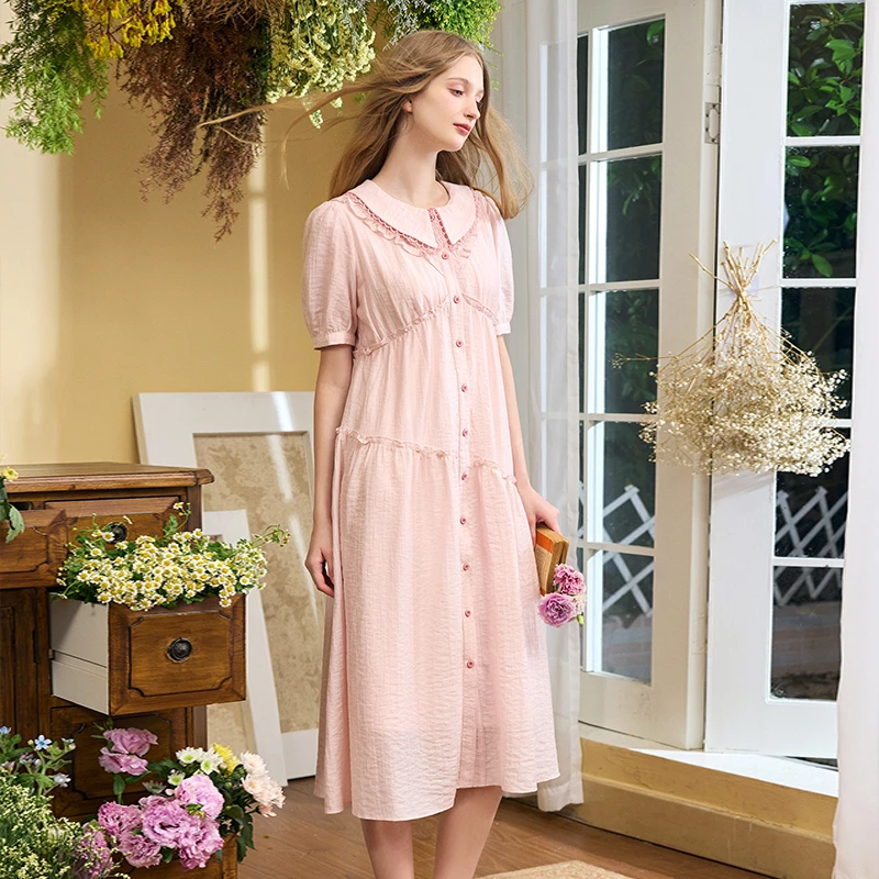 两三事停在云边2.0镂空蕾丝荷叶边连衣裙