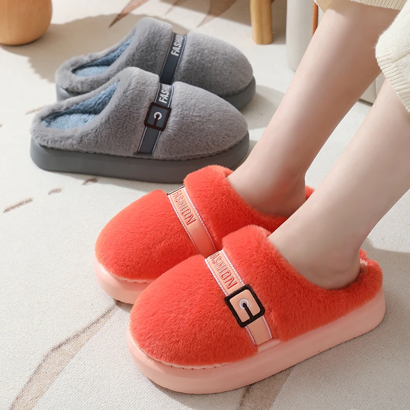 买一送一冬季保暖棉拖鞋厚底防滑情侣居家室外软底加绒毛拖秋冬季