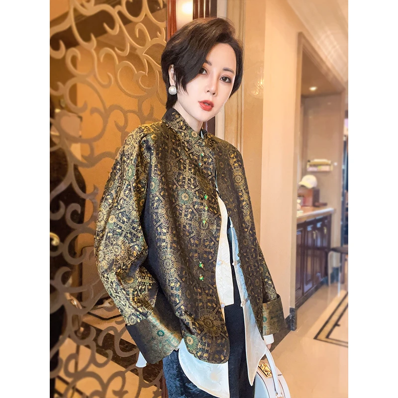 【锦瑟】 双面穿宋锦桑蚕丝新中式外套女新款复古提花上衣24082817