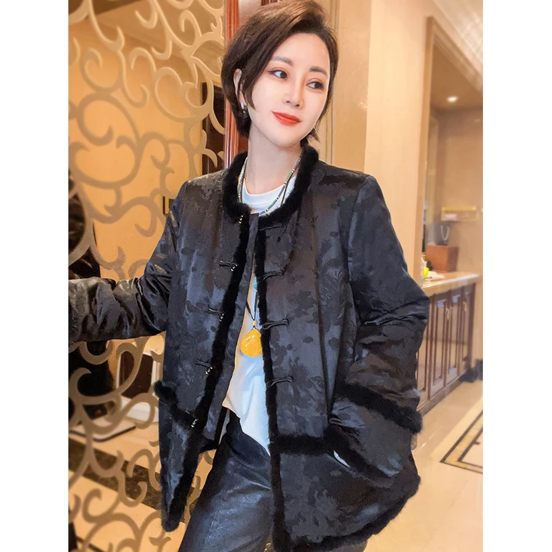 新中式国风桑蚕丝白鹅绒羽绒服女2024冬季新款外套24101623