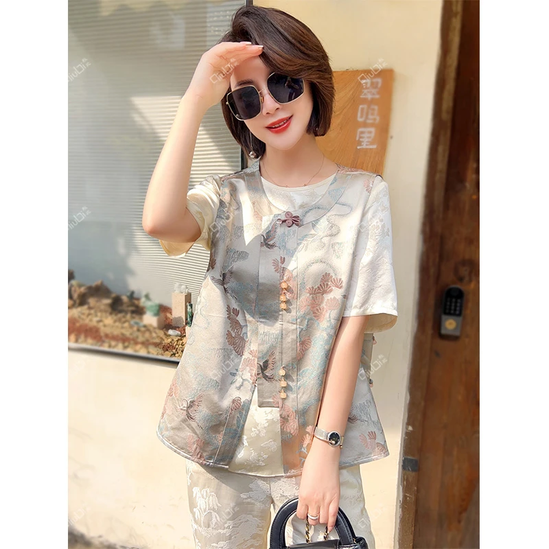 【锦之鹤】中式刺绣桑蚕丝马甲女夏季新款坎肩大码无袖上衣24051105