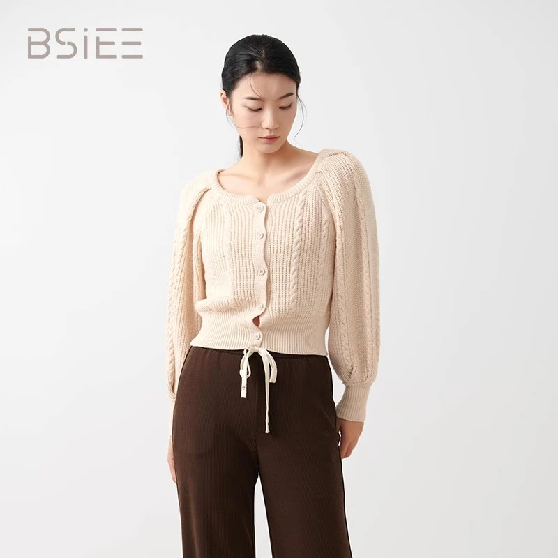 BSIEE/本涩绞花毛衣开衫商场同款优雅气质时尚百搭早秋针织开衫女