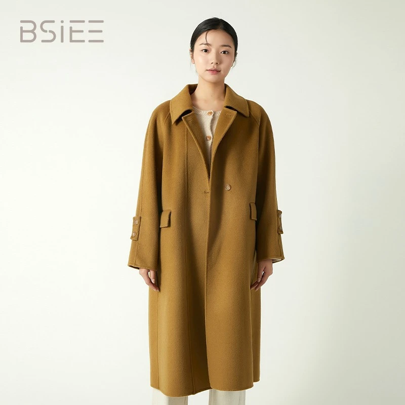 BSIEE本涩口袋盖长款大衣女商场同款外套秋冬热销新品时尚潮流