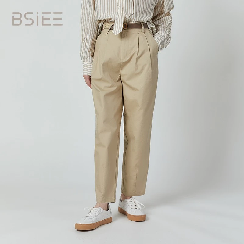BSIEE本涩纯色休闲裤子女春秋通勤舒适简约百搭时尚气质女裤直筒