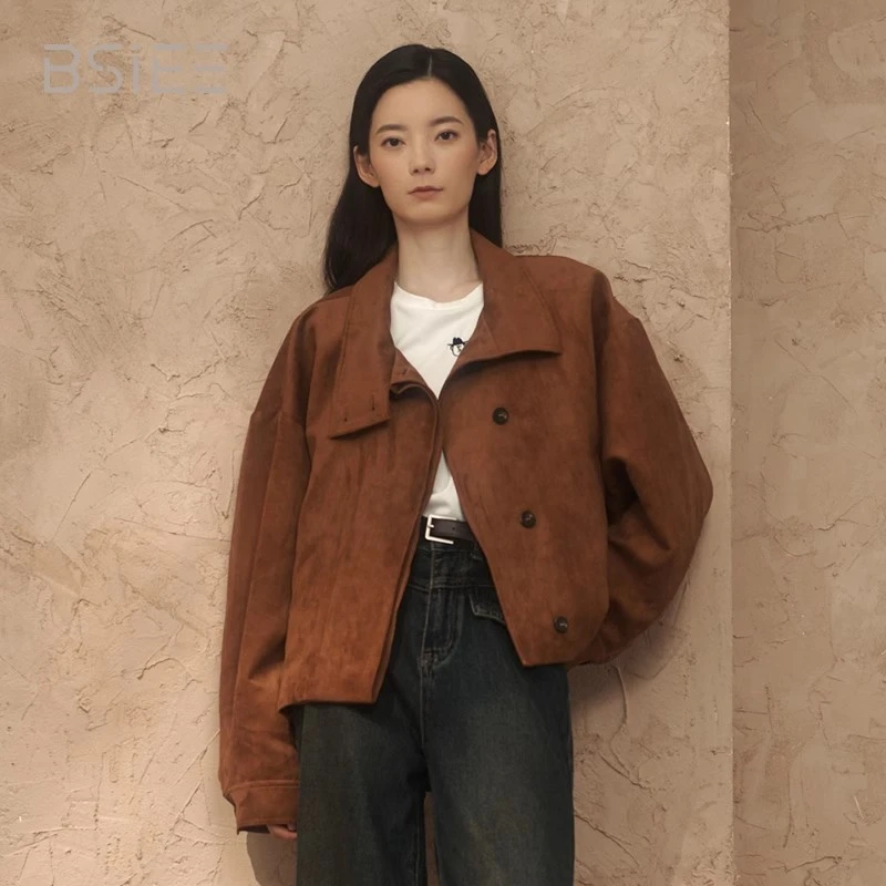 BSiEE本涩立领扣子外套2024年秋冬新品休闲夹克高级感短款上衣
