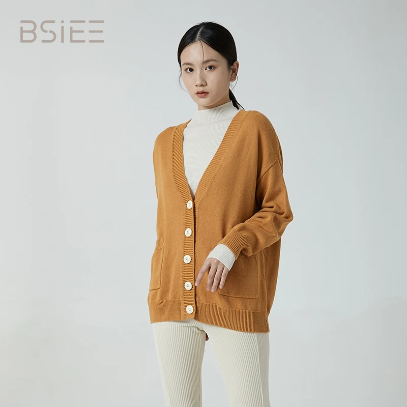 BSIEE本涩毛衣开衫外套女春韩系设计感外搭针织衫上衣纯色宽松