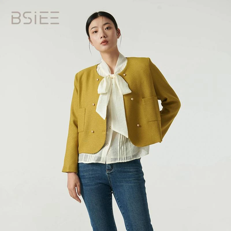 BSIEE/本涩设计感小香风双排扣暗纹外套通勤法式时尚气质轻奢秋冬