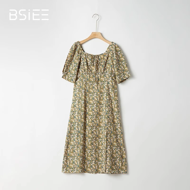BSIEE/本涩碎花收腰绑带连衣裙颜色尺码随机不可调换