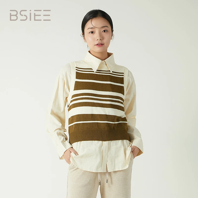 BSIEE本涩衬衫马甲两件套学院风文艺范秋冬热销套装宽松舒适