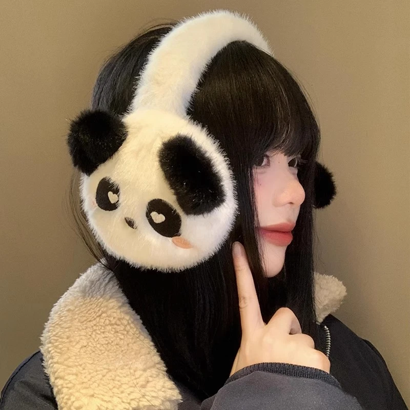 可爱熊猫毛绒耳罩冬季保暖护耳耳罩防冻冬天骑行登山防风暖耳防寒