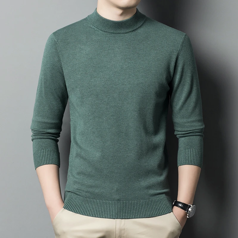 针织衫男士半高领毛衣中青年秋冬圆领休闲纯色打底衫冬季加厚男装