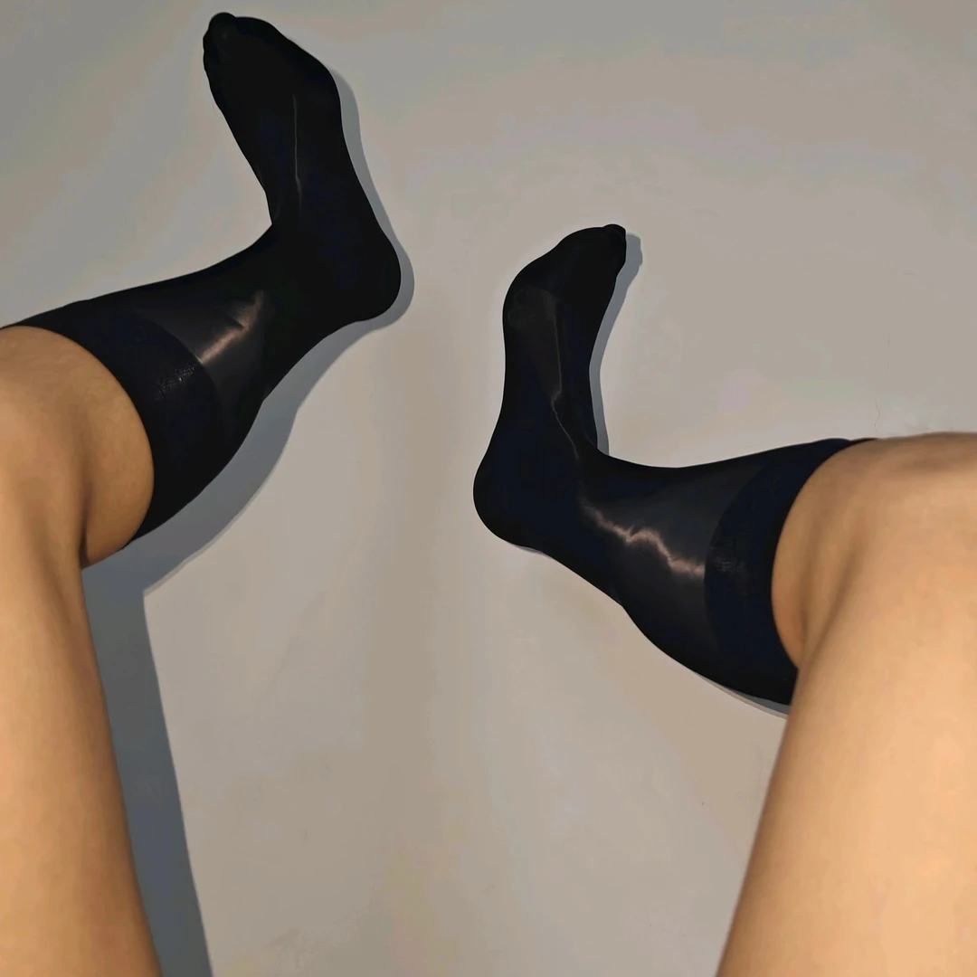 镜面丝袜男士正装丝袜丝袜中筒丝滑油光亮面黑丝袜