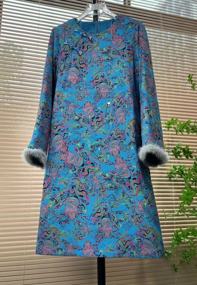 【多米拉】04524早秋高端精致宽松连衣裙气质收腰印花轻奢优