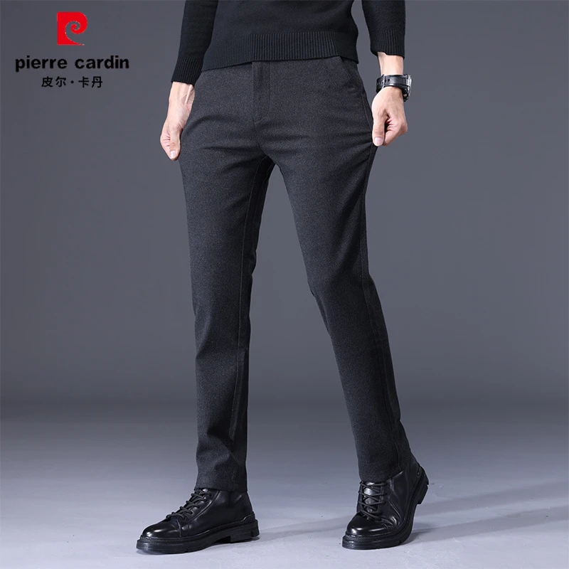皮尔卡丹休闲裤男士秋冬轻磨毛修身休闲西裤韩版弹力商务休闲长裤