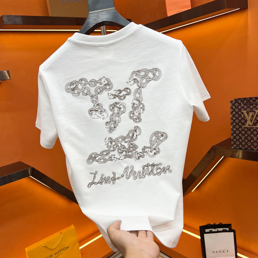 2024年男士重工刺绣T恤轻奢时尚半袖修身圆领百搭潮流高奢设计师