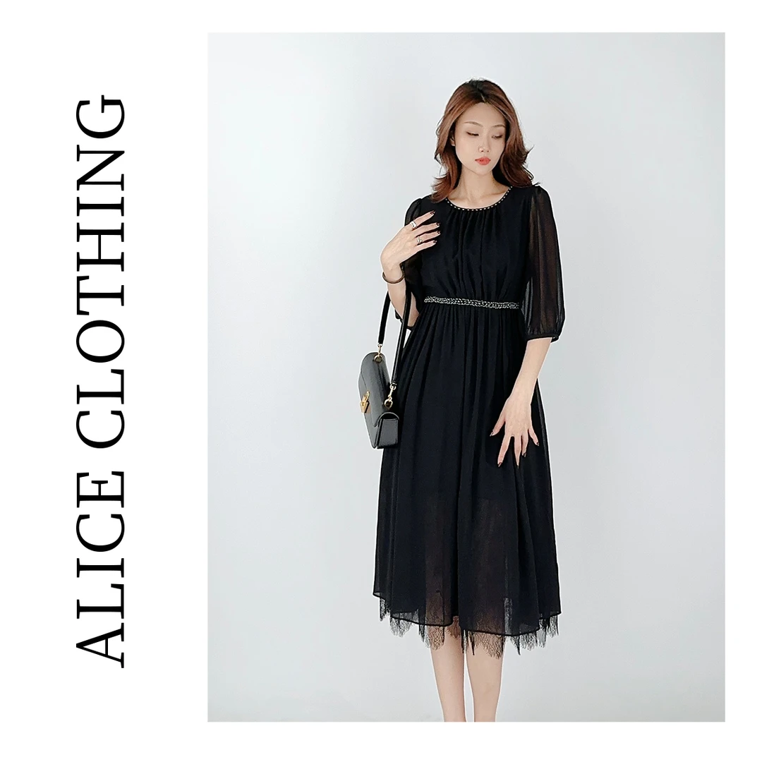 1【ALICE “夜色朦胧”连衣裙】轻盈飘逸 腰间钉钻 S2138040W