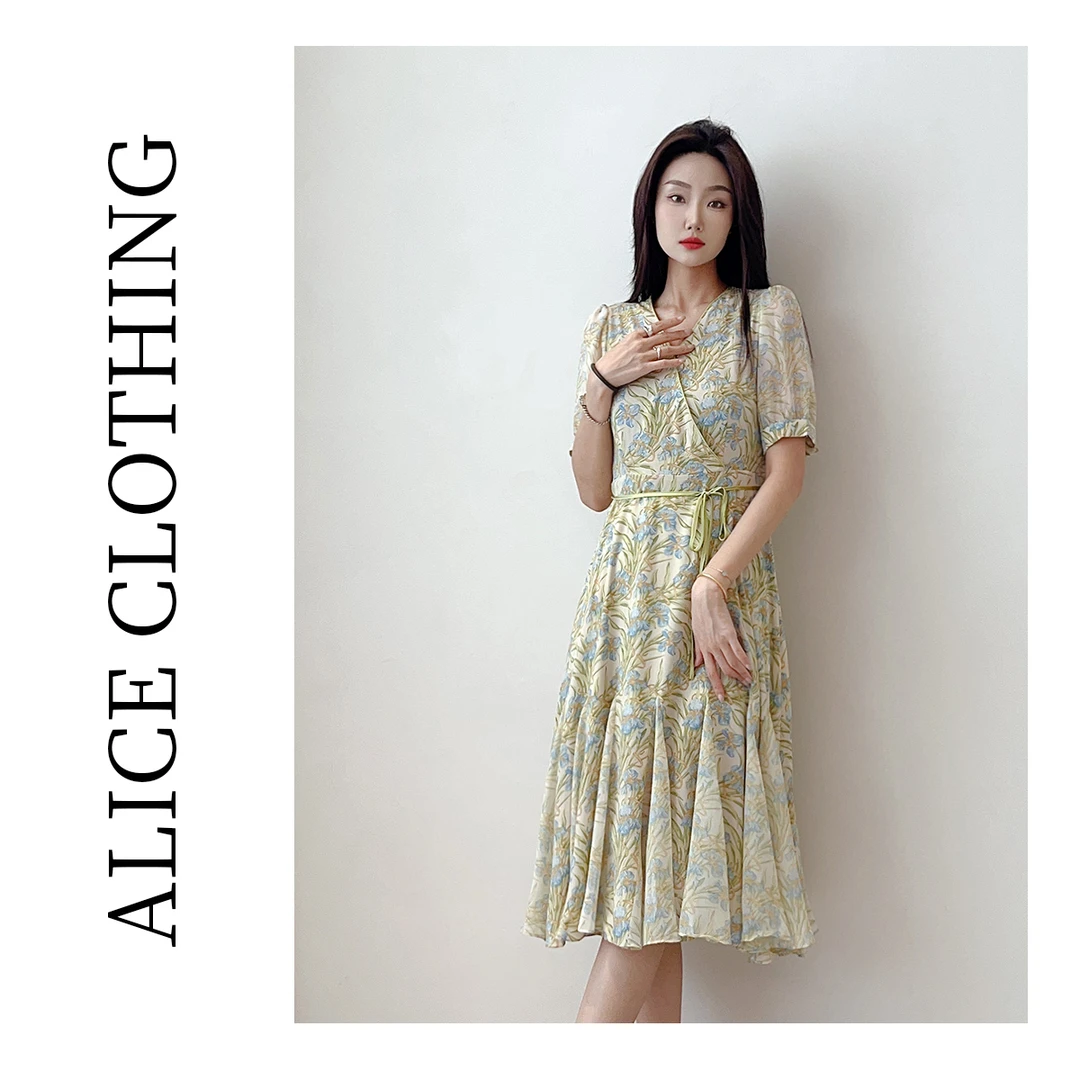 5【ALICE “兰花草”时尚连衣裙】清新度假 优雅绑带 S1031551G