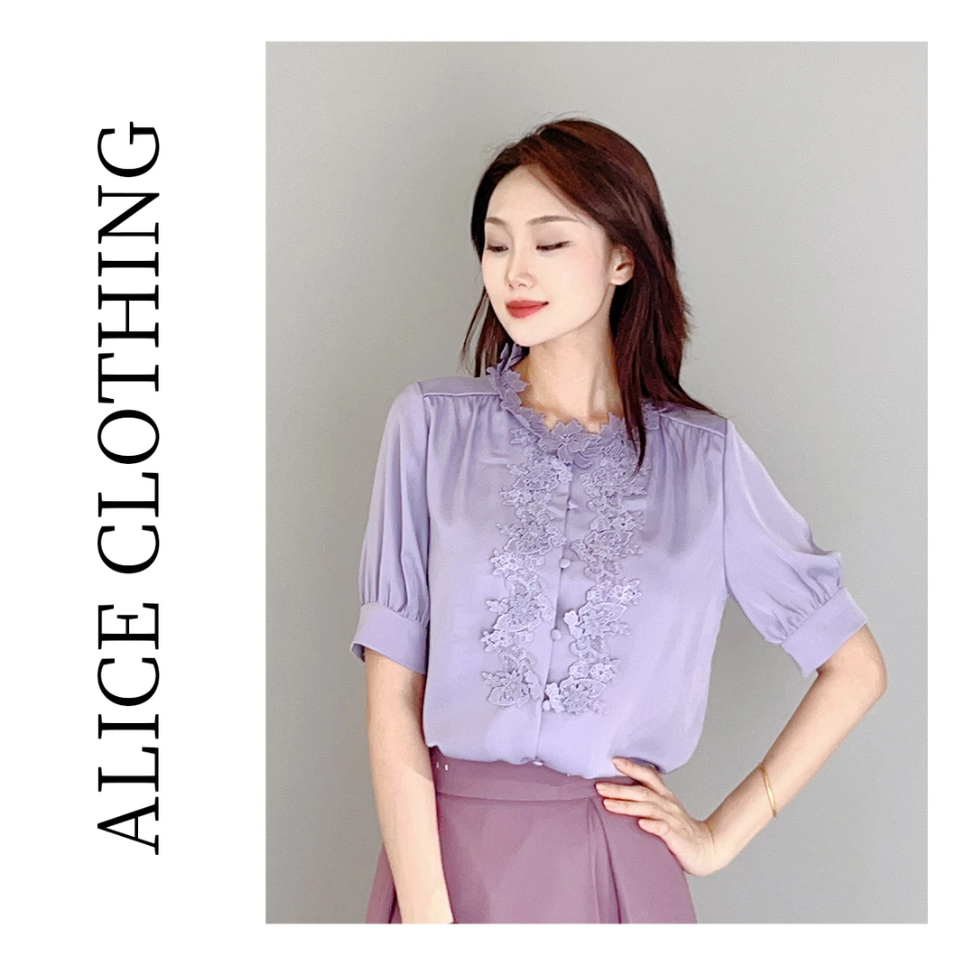 5【ALICE “幸福样紫”缎感上衣】立体花饰 梦幻柔美 S2137702J