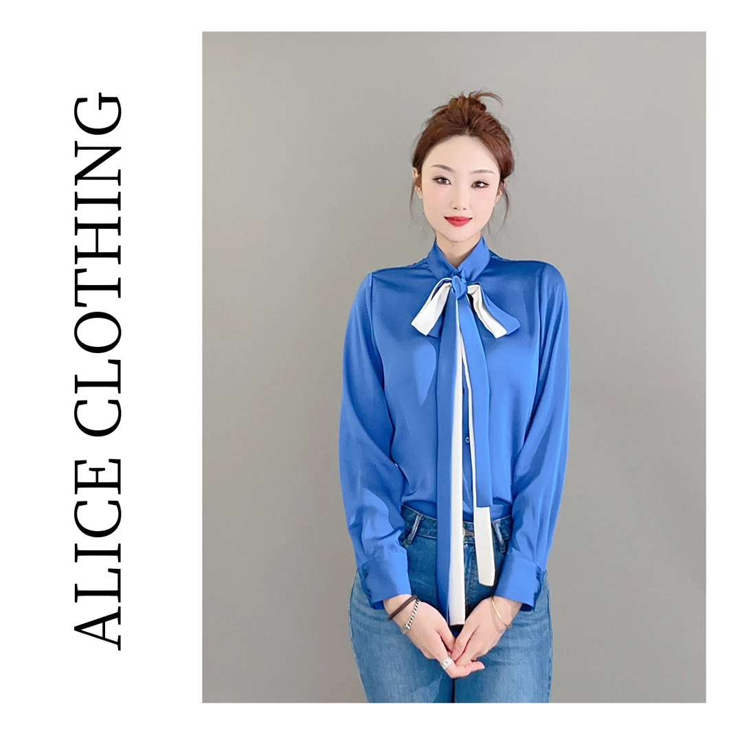 4【ALICE “电光蓝”时尚衬衫】优雅拼色 靓丽时髦 S2136432G