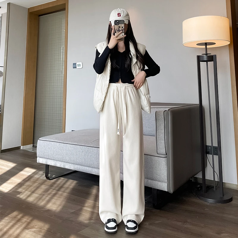 阔腿裤女高腰直筒时尚欧绵绒宽松休闲雪尼尔长裤显瘦春秋