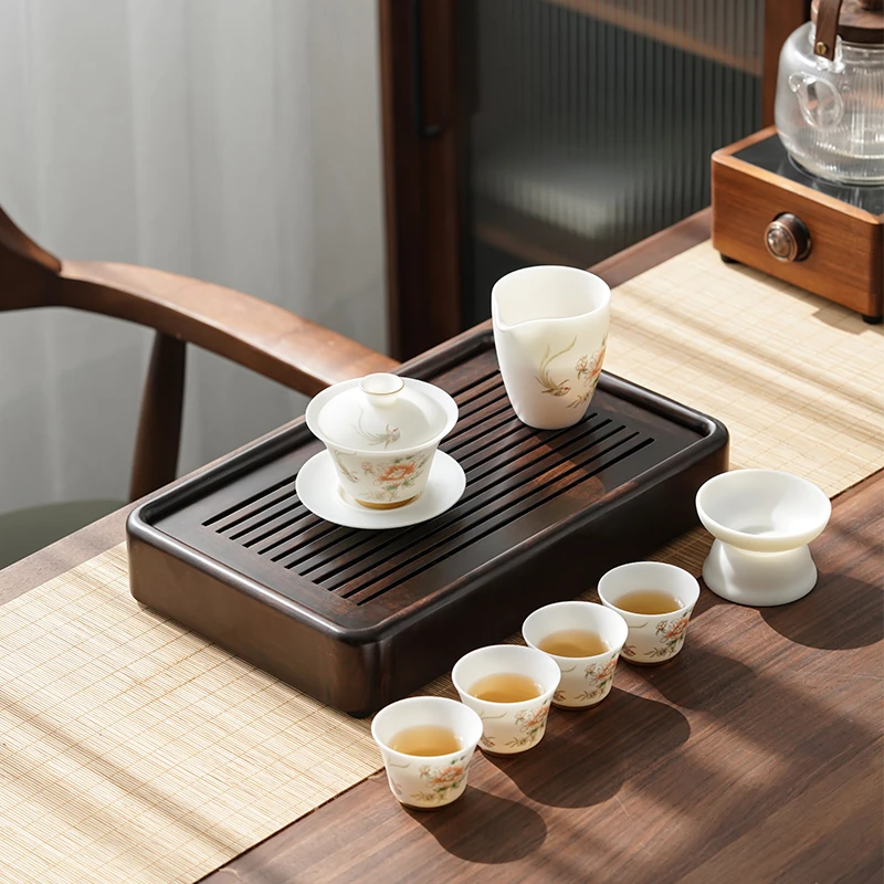 黑檀木茶盘实木茶海家用小茶台小型轻奢沥水茶具托盘天然干泡台