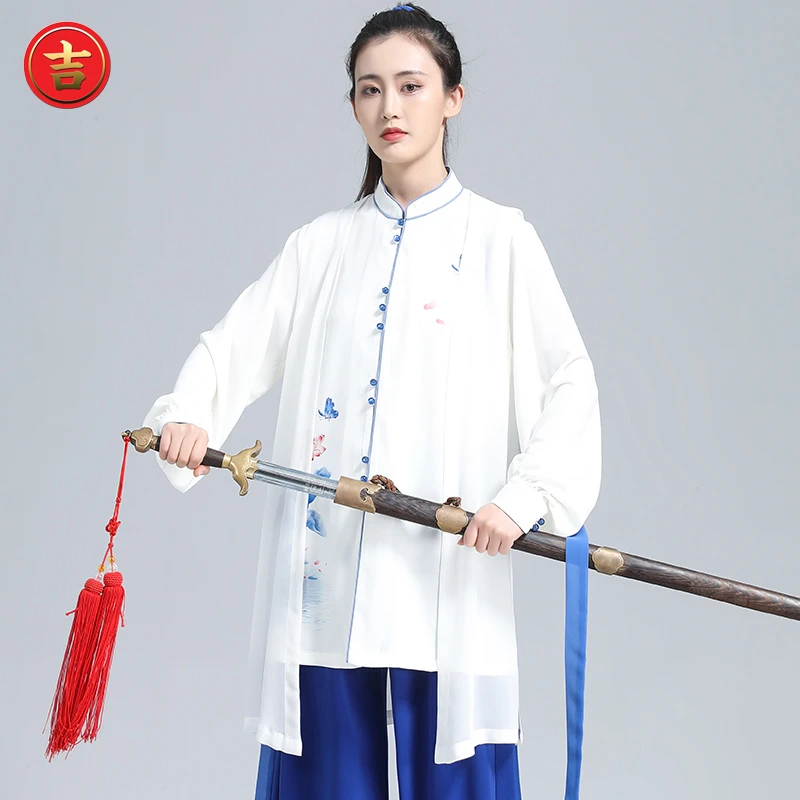 昊吉2023新款飘逸太极服三件套男女士荷花高端改良春款武术表演服