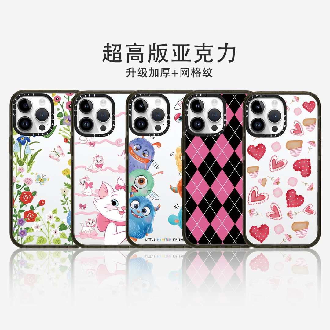 【超高版亚克力】加厚带网格纹苹果15promax透明手机壳iphone14/13