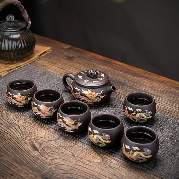 变色紫砂壶遇热变色龙凤呈祥紫砂凤鸣壶半手工茶壶旋转壶功夫茶具