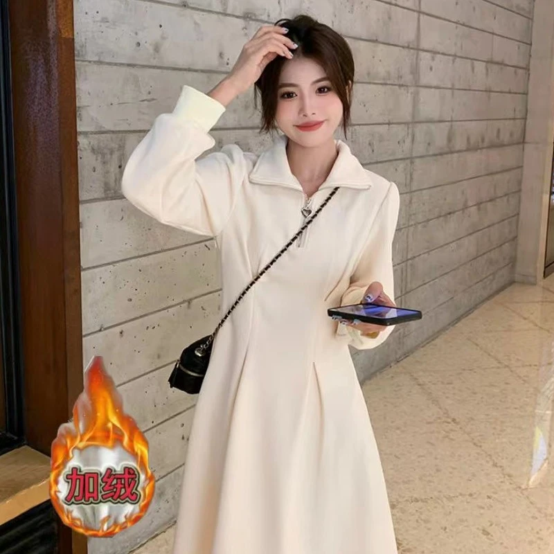 （筱安专属）高级感加绒内搭连衣裙女秋冬2024新款胖mm收腰裙子1640