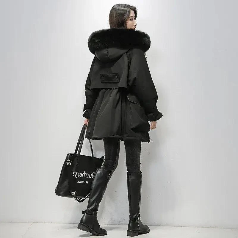2023反季宽松羽绒服女中长款冬季新款大毛领面包服加厚大