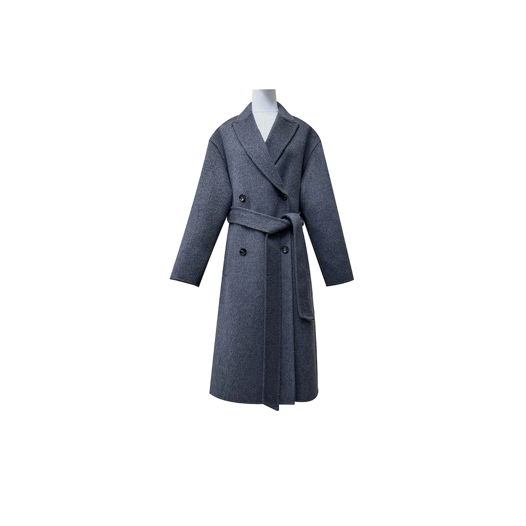 【高级呈现】经典气质显瘦桑蚕丝绵羊毛双排扣中长款大衣#441052