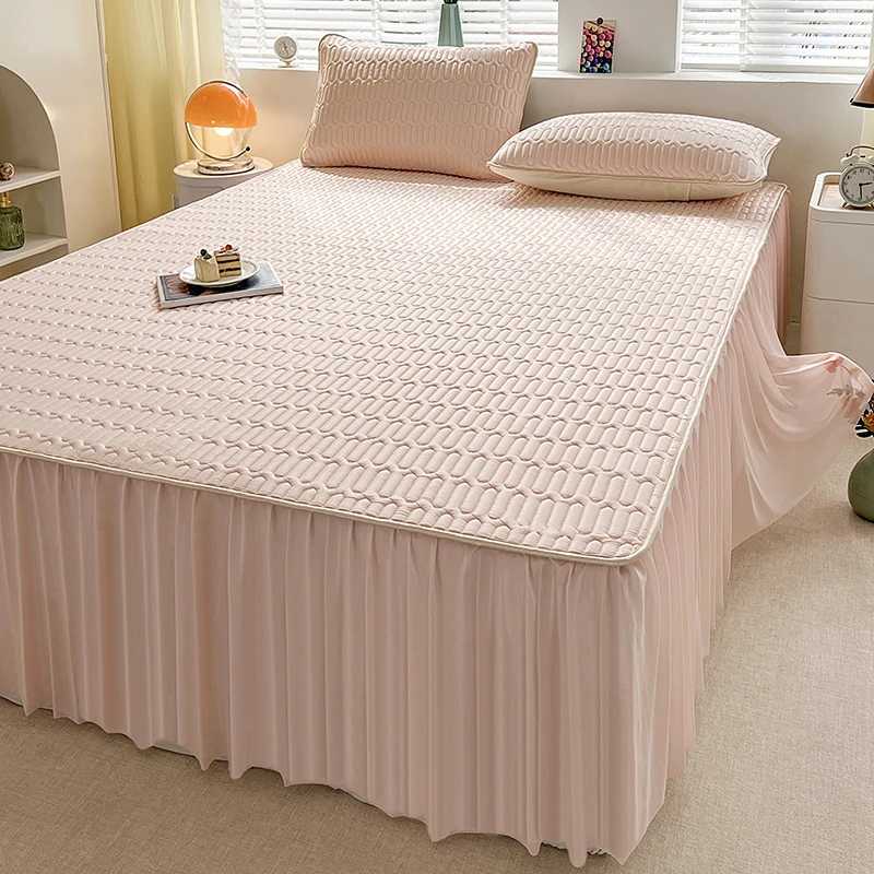 夏季乳胶冰丝凉席三件套床裙款软席子机洗床席垫空调床罩2024年