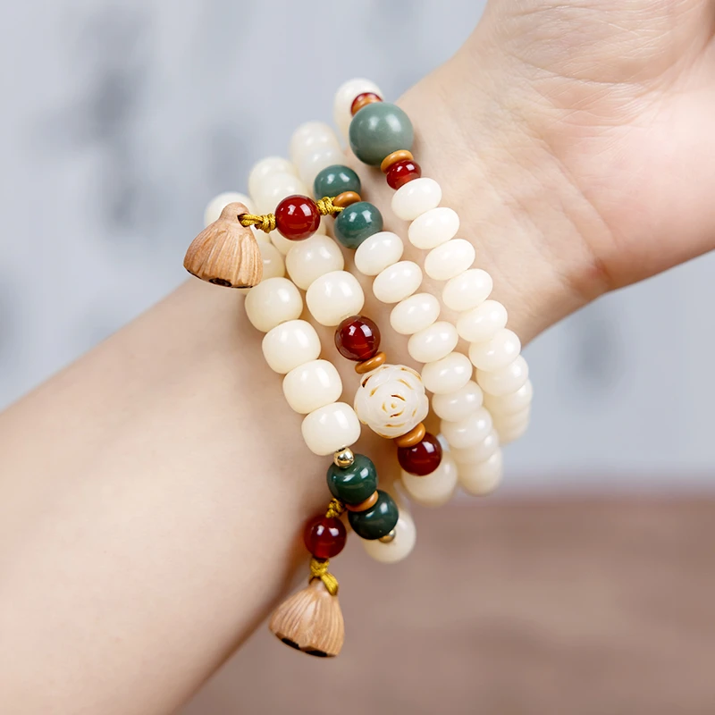 【组合款】奶黄算盘山茶花白玉菩提手串