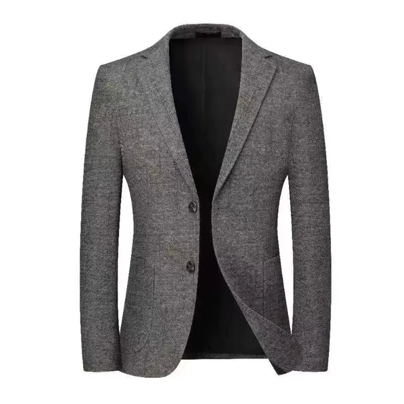 老爷车西服单件上衣男春季新款时尚韩版中年商务休闲羊毛西装外套