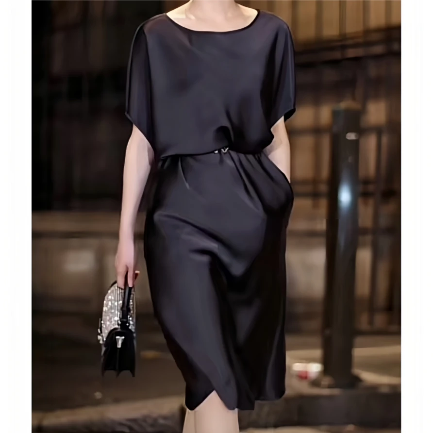 2025新款法式连衣裙高端精致短袖长款裙子大码气质女装纯色夏