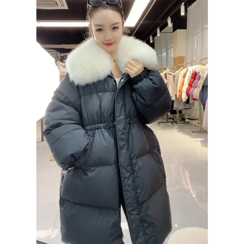 【专】娃娃领90白鸭绒中长款狐狸毛领羽绒服2024收腰显瘦加厚冬季女