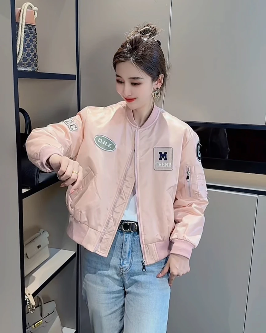 【佳佳精选7天内】加棉款086美拉德大码女欧货棒球服刺绣贴标休闲