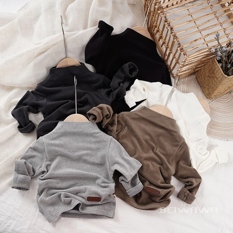 []这么好呀 秋儿童软糯弹力半高领打底衫 男女宝宝蛋白长袖T恤